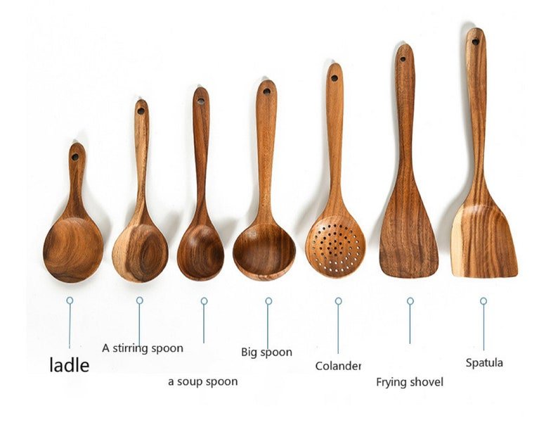 Kitchen Utensils Set, Wooden Spoons for Cooking Non-Stick Pan Kitchen Tool  Wood